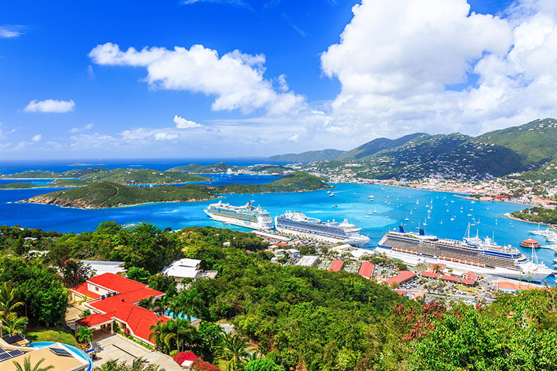 Cruise ships docked in St Thomas in the US Virgin Islands