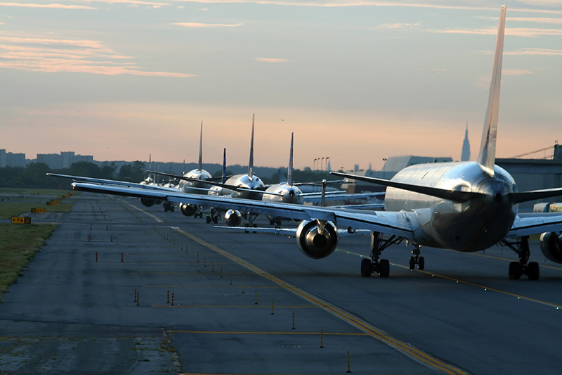 Airplanes taxied at JFK Airport