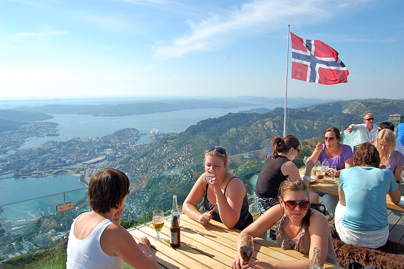 A flag-flying perch above Bergen Norway