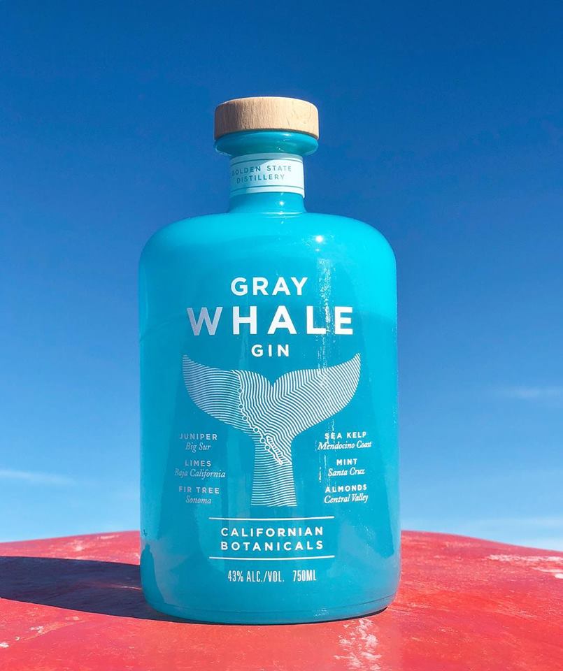 High contrast shot of Gray Whale Gin bottle