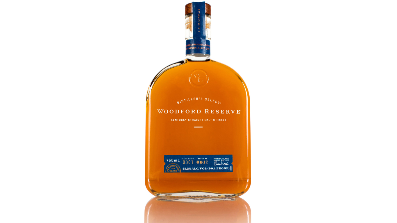 Woodford Reserve Straight Kentucky Malt Whiskey bottle in landscape orientation