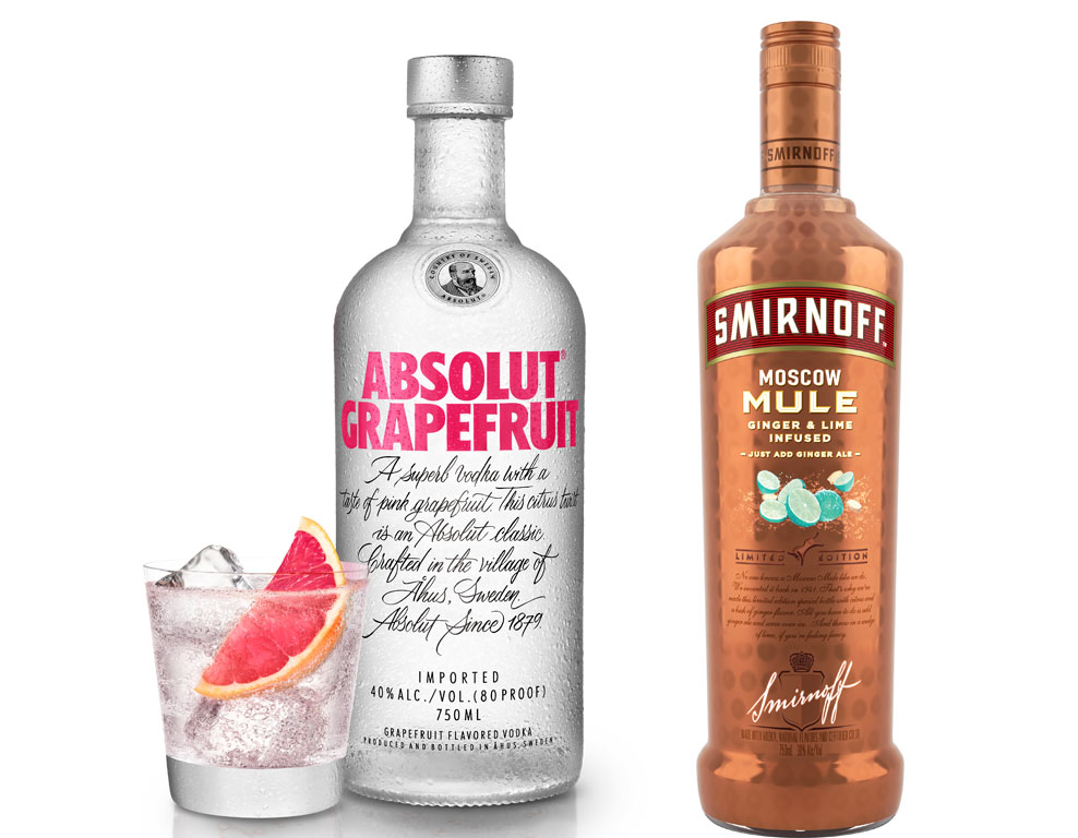 Absolut Grapefruit and Smirnoff Moscow Mule