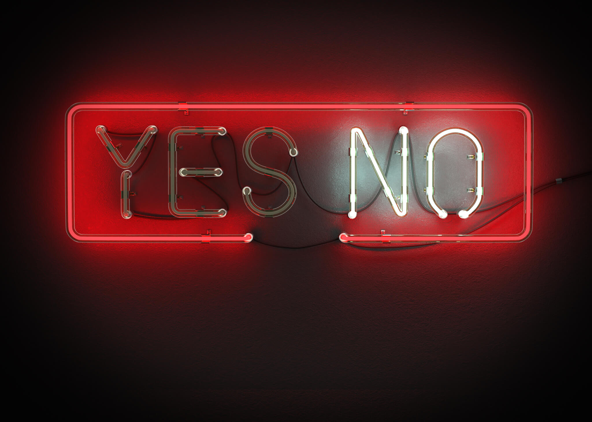 Illuminated word No on a neon Yes No sign