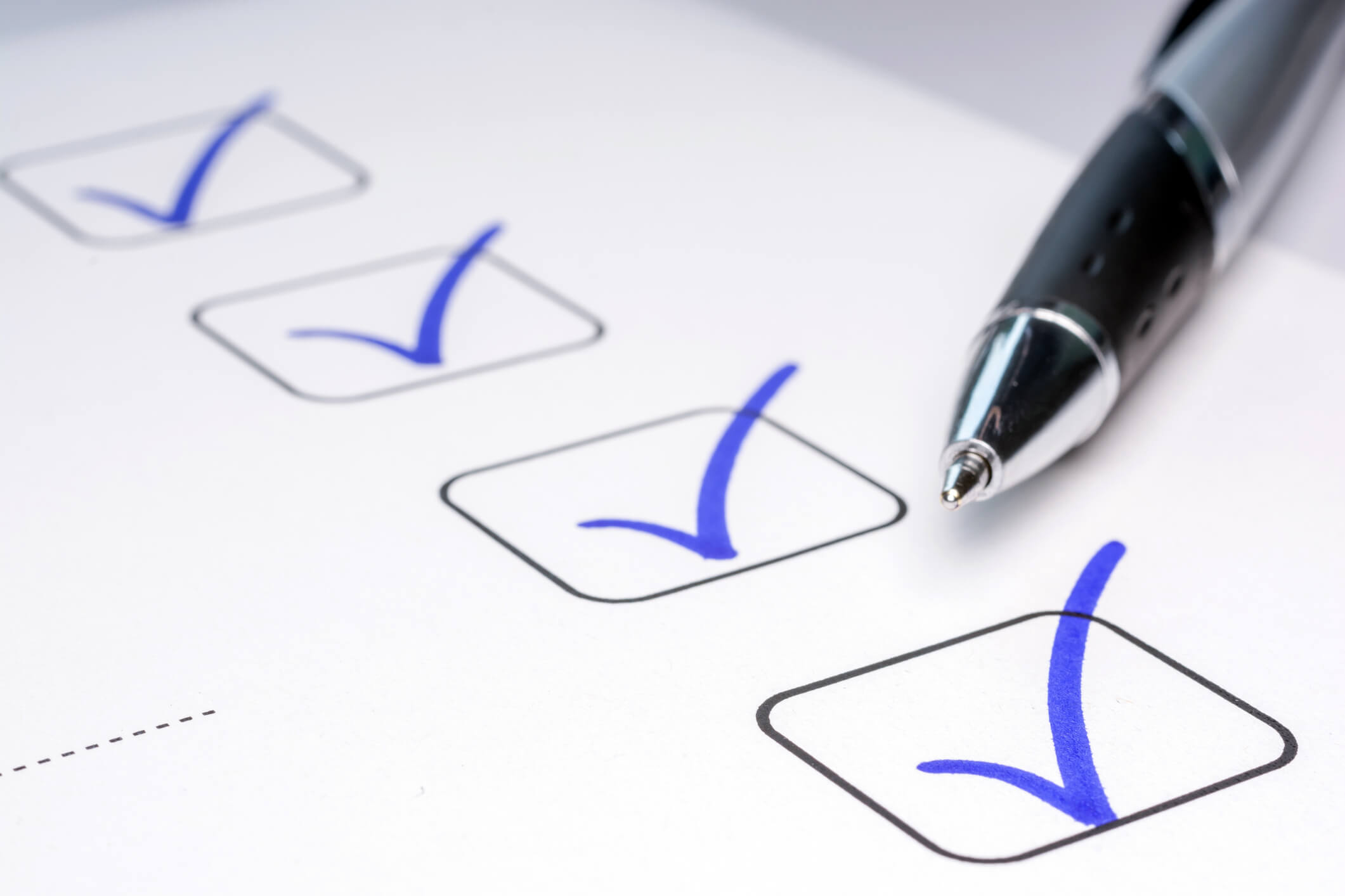 Blue checks on checklist from pen