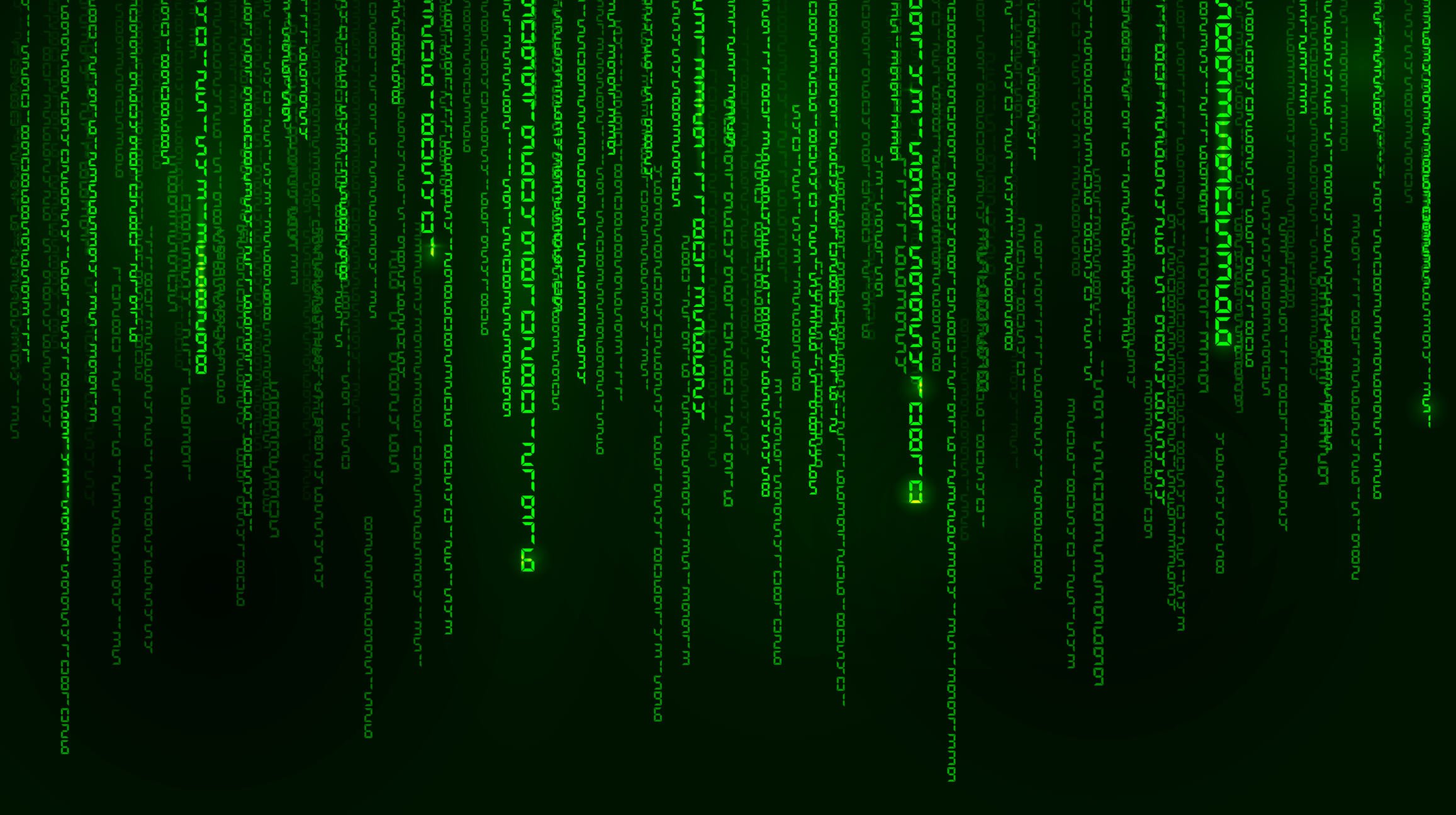 Binary code in Matrix style on green background