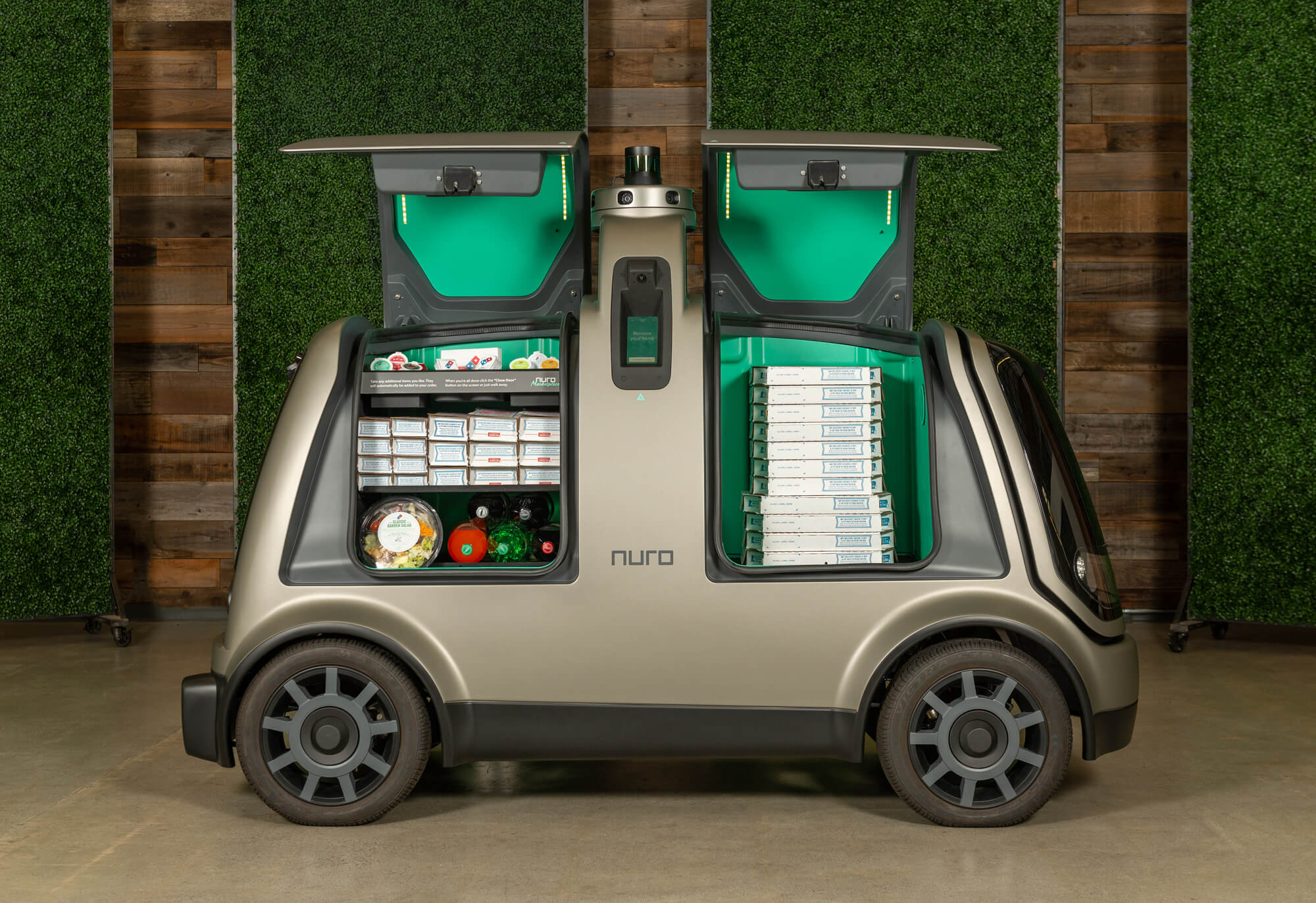 Nuro R2 delivery vehicle for Dominos Pizza self-driving delivery