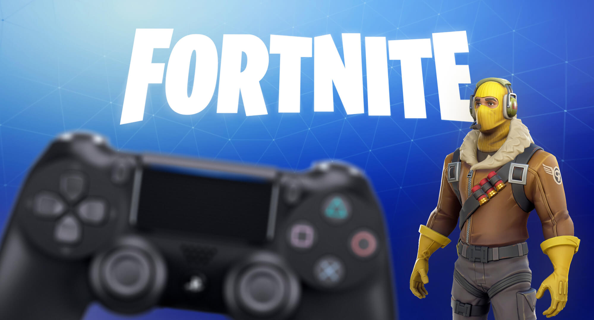 Fortnite video game avatar and Playstation controller