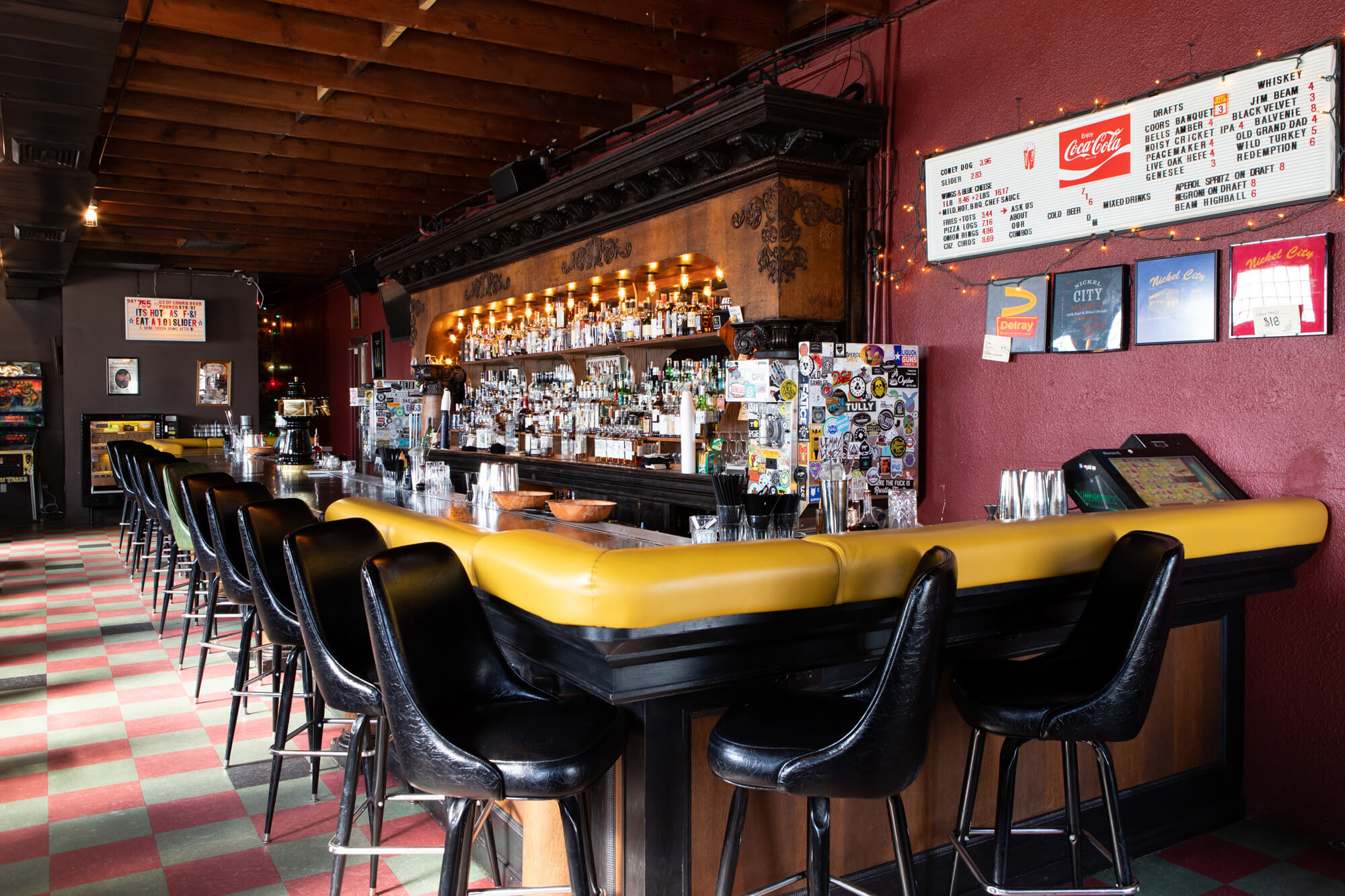 The bar inside Nickel City in Austin TX