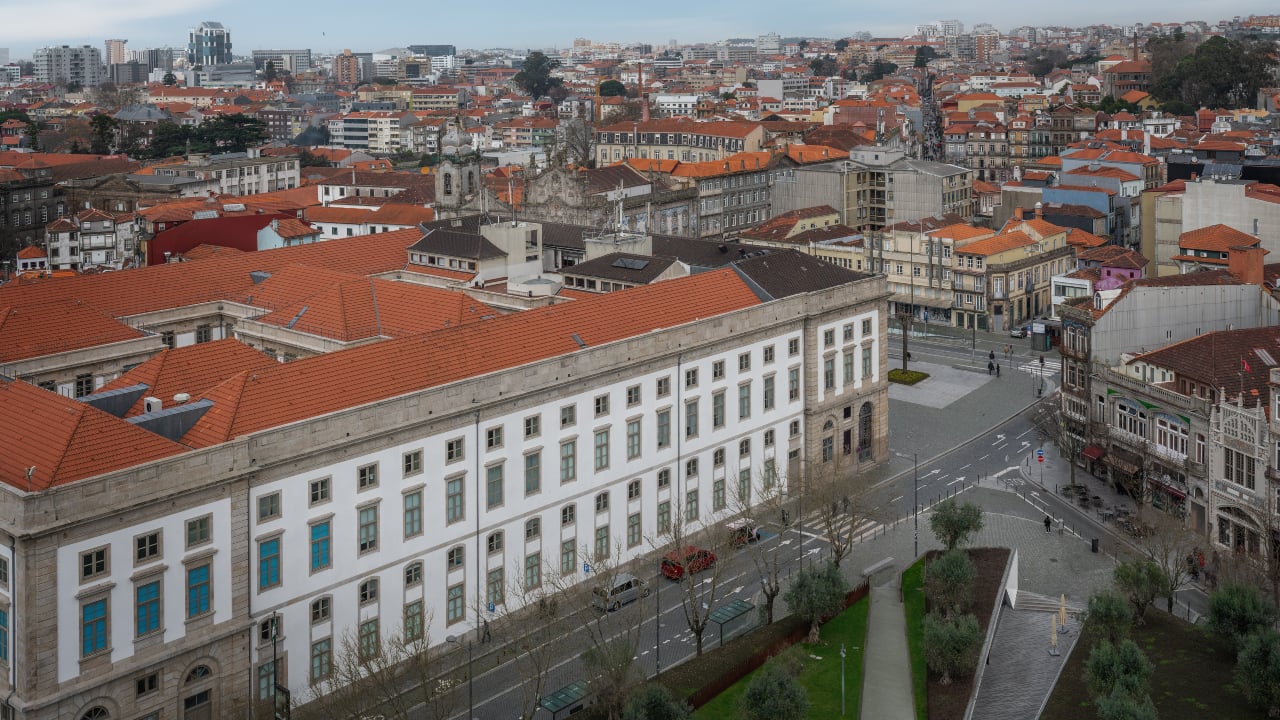 Aerial view of Porto City with university building