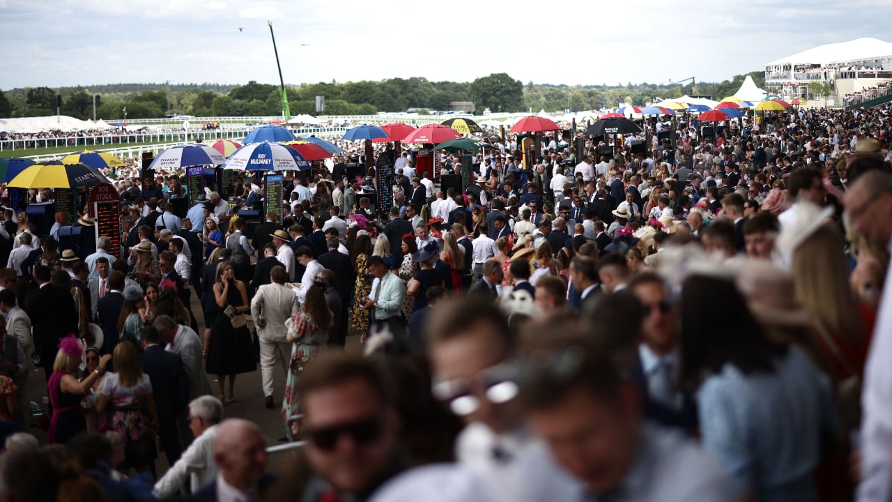 Crowds in front of the grandstand on the final day of the Royal Ascot