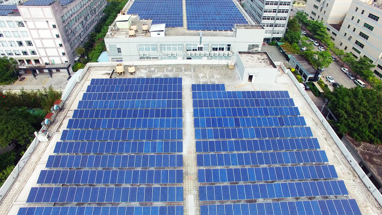 solar panels on top of building