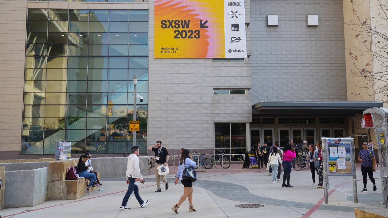 SXSW signage at the Austin Convention Center during the 2023 SXSW Conference and Festivals on March 10 2023 in Austin Texas
