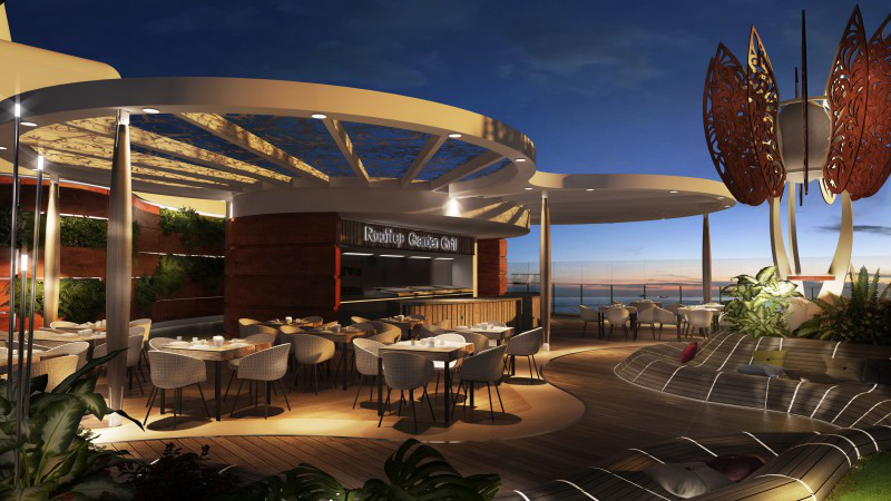 Atop the ship the Rooftop Garden Grill will serve BBQ fare with serious views