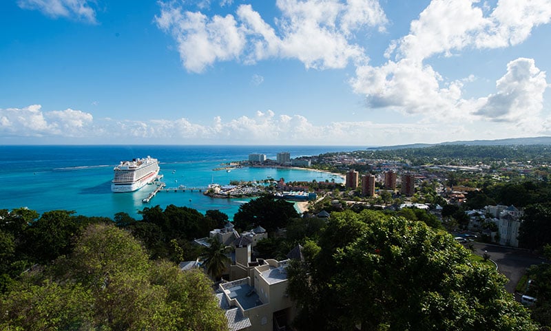 A cruise ship docked at Ocho Rios in Jamaica