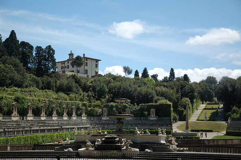 A view from afar of the Boboli Gardens in Florence