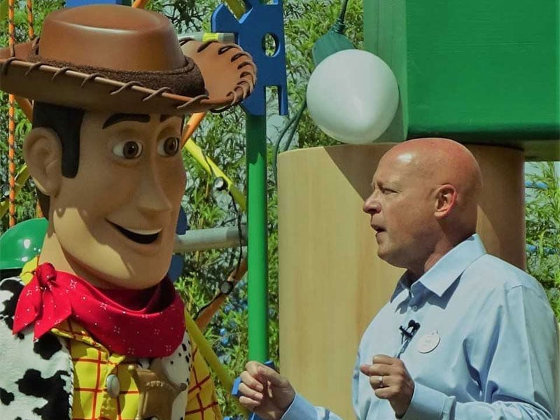 Disney Parks Chairman Bob Chapek joins Woody at the dedication