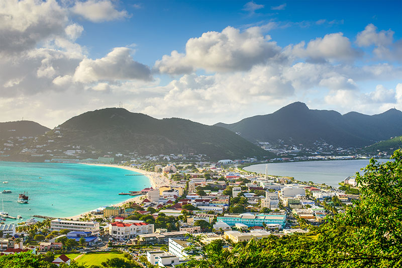 Aerial view of Philipsburg in Saint Maarten