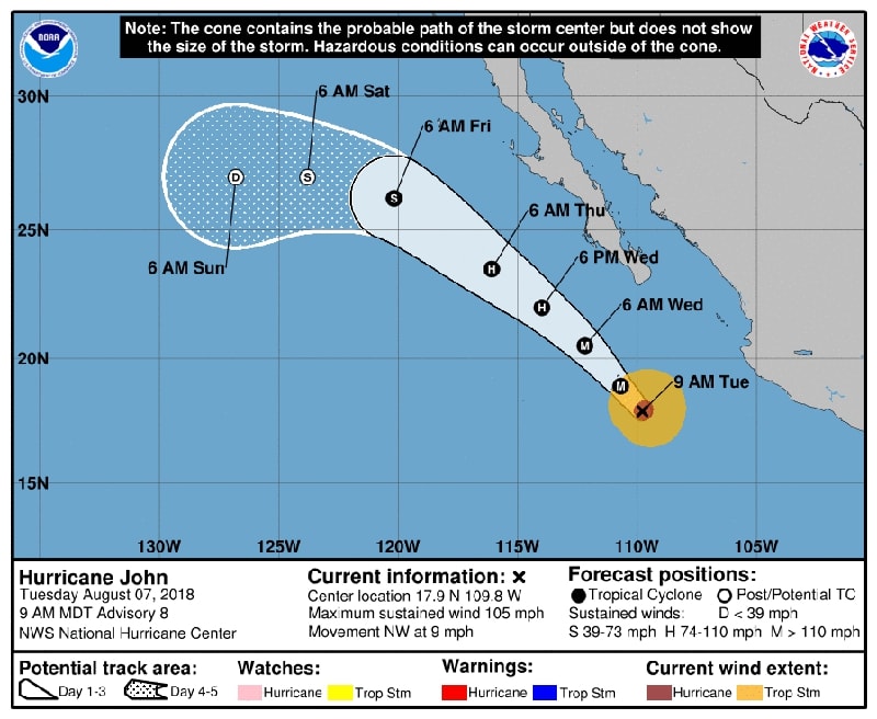 Hurricane John on Track to Just Miss Baja California Travel Agent Central