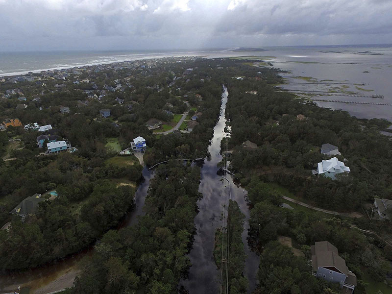 Coast Guard Road leading to the south end of Emerald Isle is seen after Hurricane Florence hit Emerald Isle NC