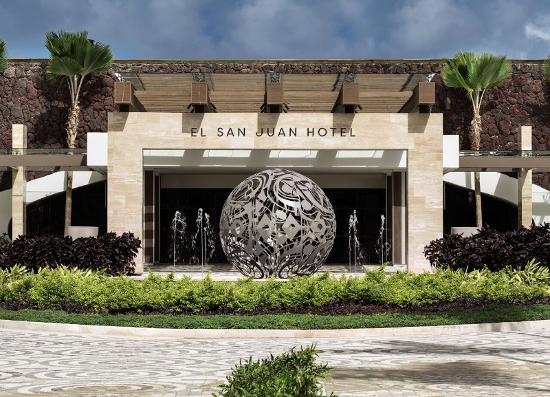 Exterior shot of entrance of El San Juan Hotel Curio Collection 