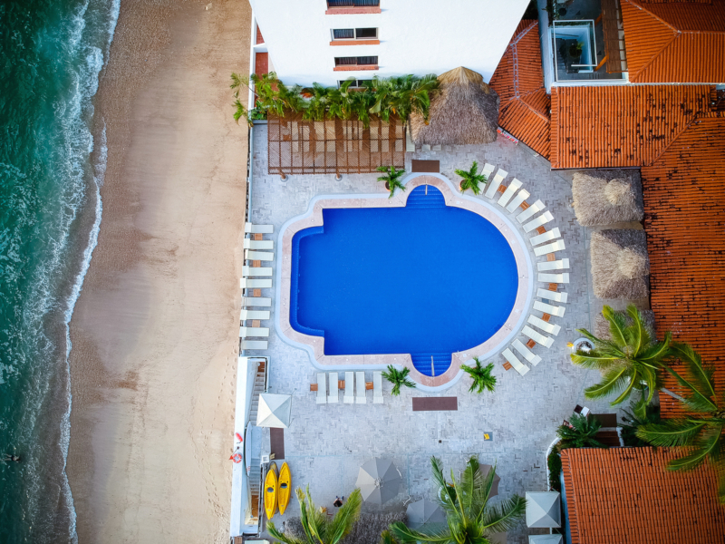 An overhead view of the pool at Costa Sur Resort  Spa