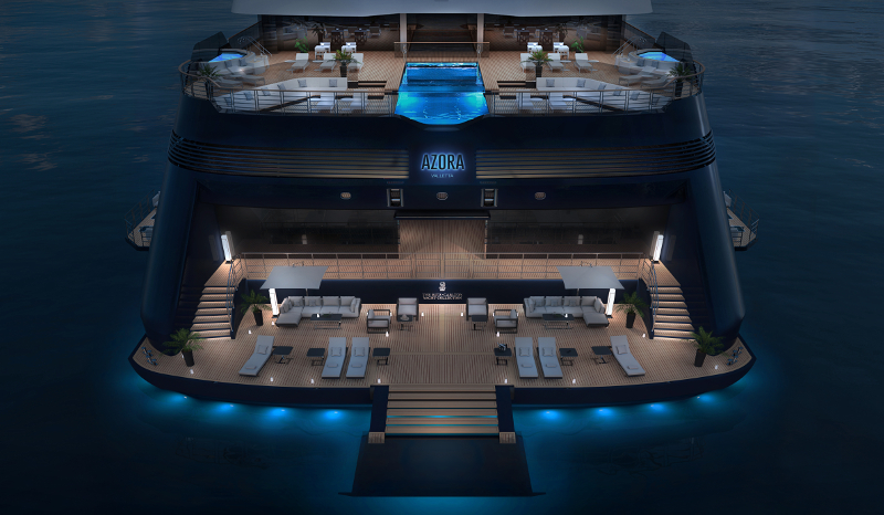 Top-down view of the new yacht in Ritz Carlton Yacht Collection