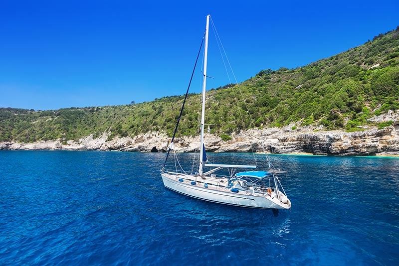 Yacht near Antipaxos island Greece