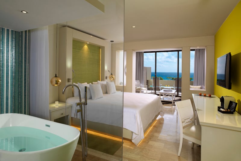 A view of the inside of an oceanview suite at Paradisus Cancun