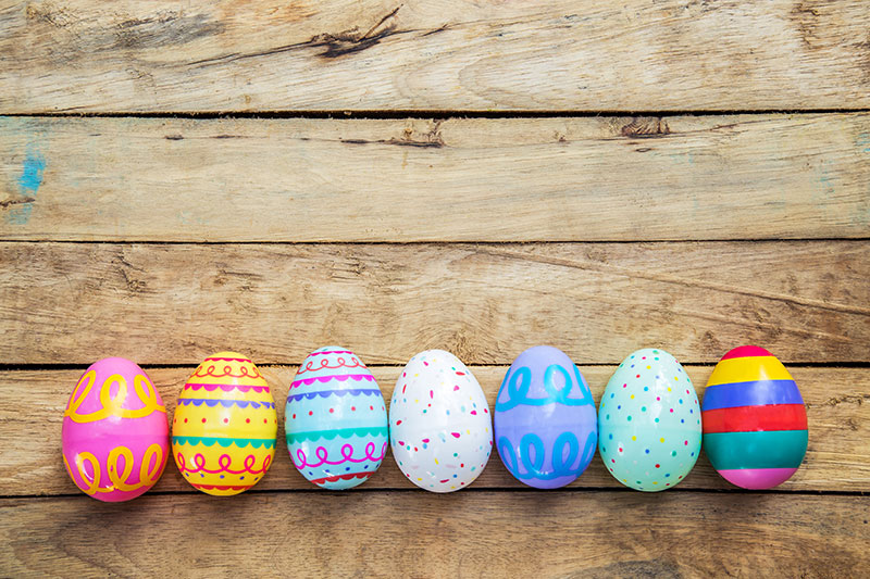 Easter eggs on a wooden background
