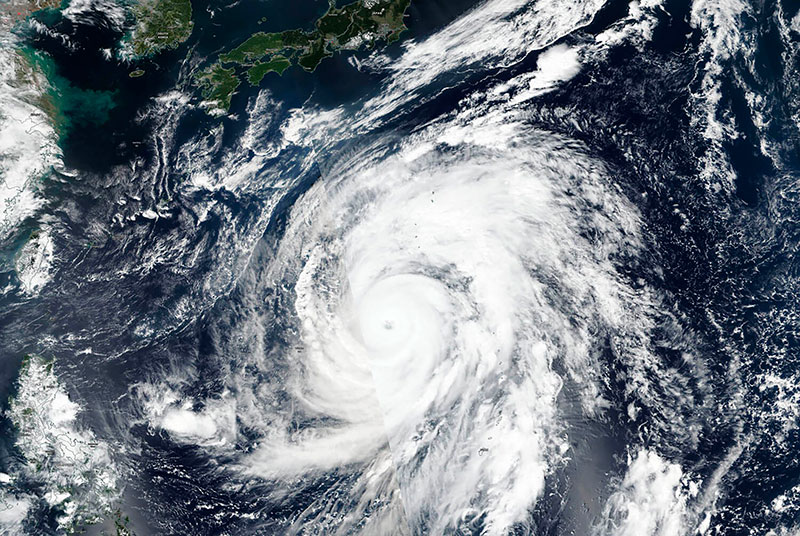 A satellite photo of Typhoon Hagibis approaching Japan 