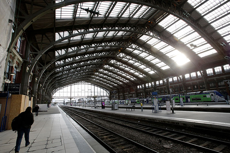 An empty railway platform the morning of a mass strike at the Gare Lille Flandres in Lille 