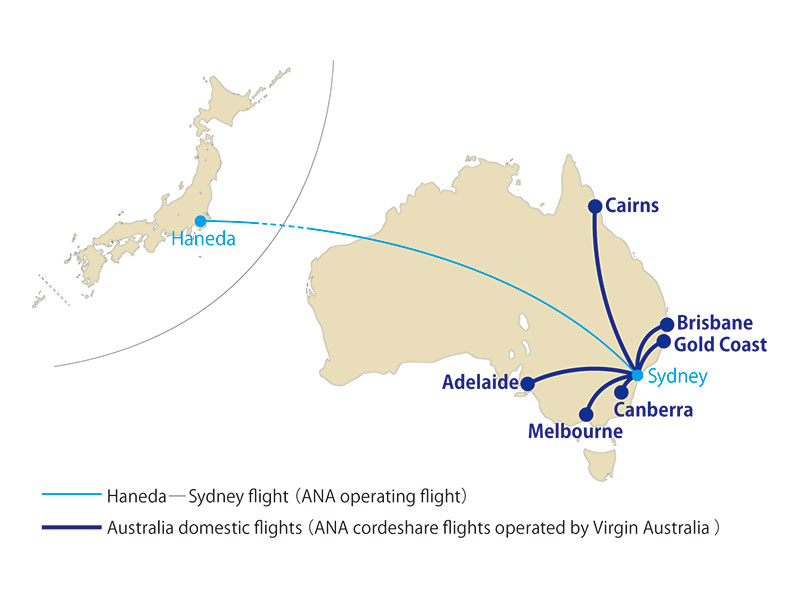 ANA - Virgin Australia Codeshare Map