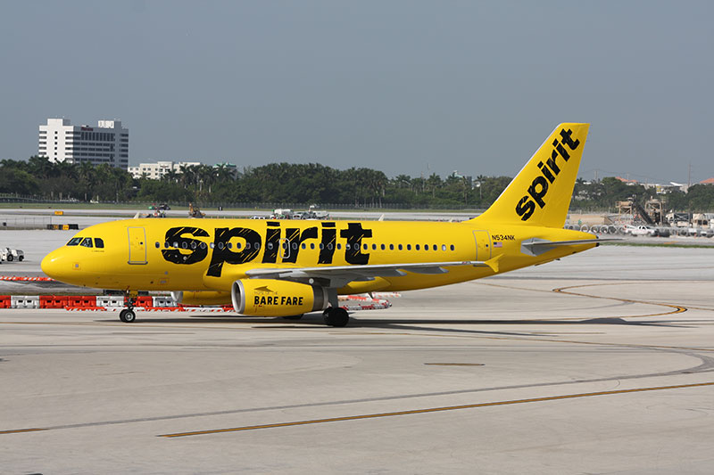 Spirit Airlines A319 on a runway