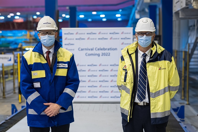 Carnival Celebration Steel Cutting Ceremony L to R Tim Meyer of Meyer Werft and Ben Clement of Carnival Cruise Line