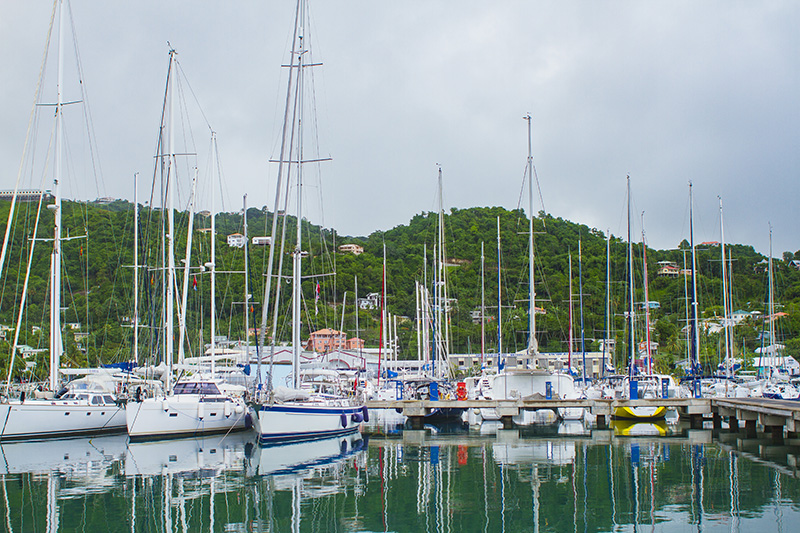 Sailboats moored in Grenada