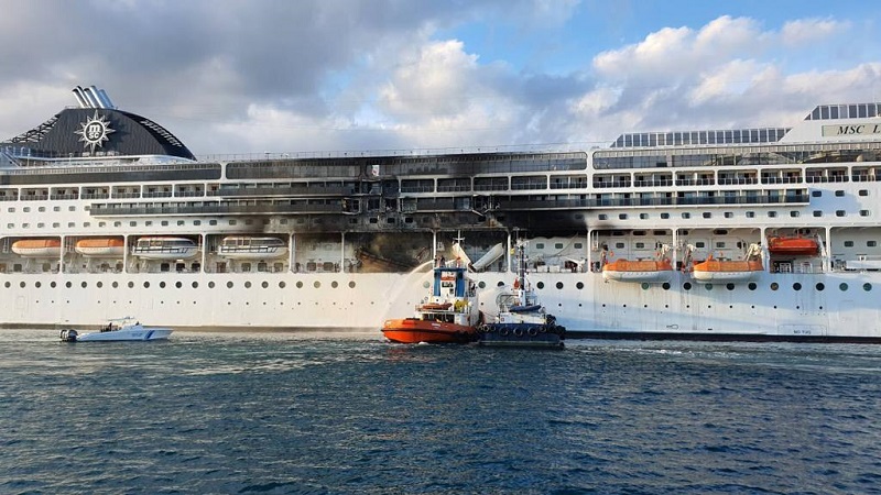 Fire in Lifeboat MSC Lirica Corfu Greece