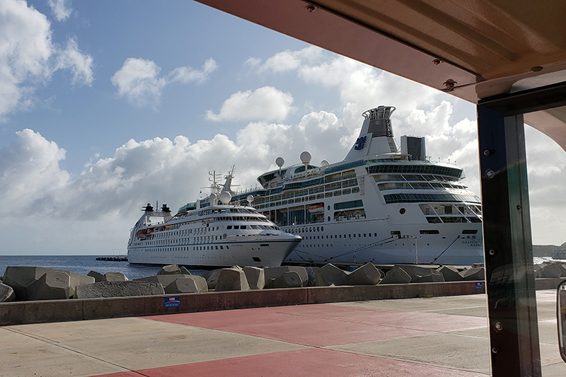 Star Breeze docked in St Maarten next to a Royal Caribbean vessel