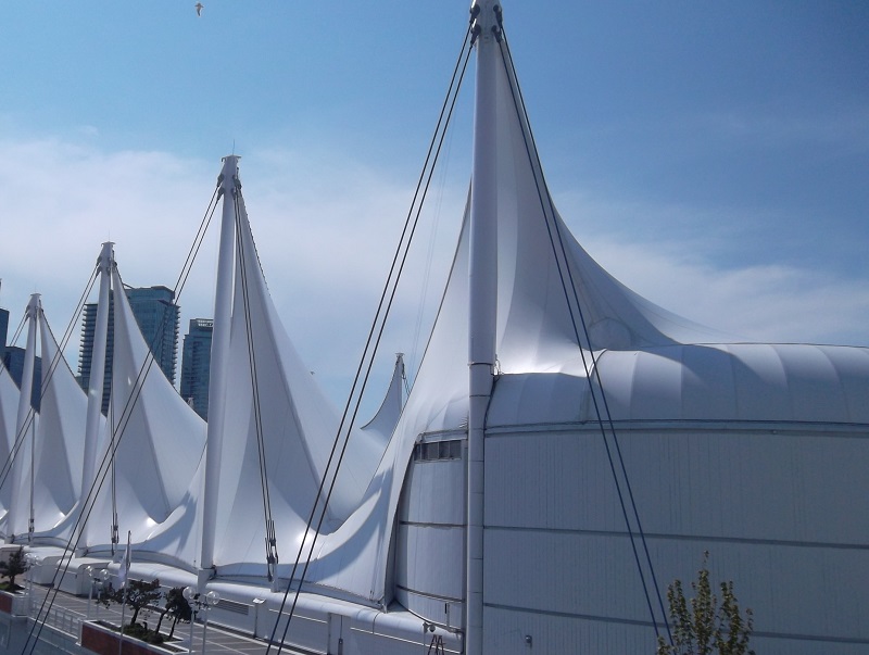 The sails of Vancouvers Canada Place cruise terminal
