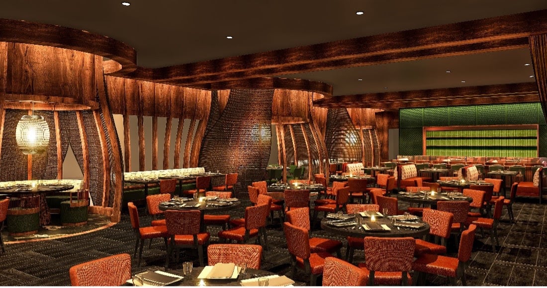 Artist rendering of the main dining room of Nobu Restaurant and Lounge in New Orleans 