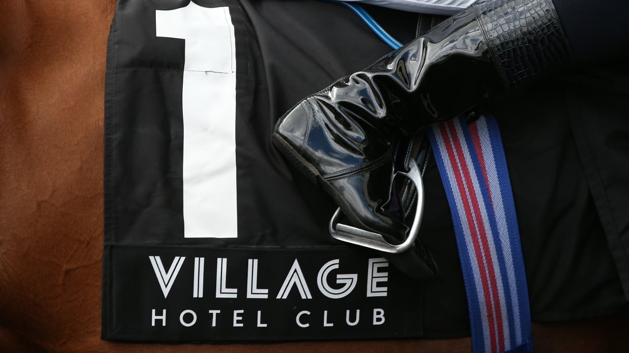 The Village Hotels logo seen on a horse prior to a race at Ascot