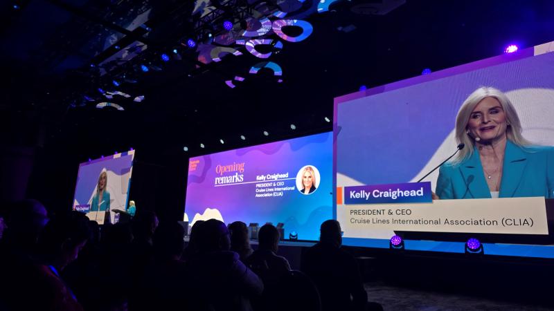 Kelly Craighead talks at Seatrade Cruise Global in Miami Beach.