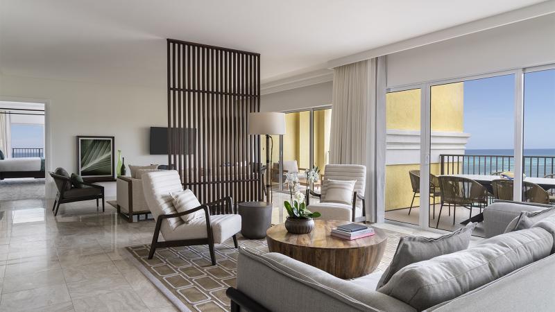 Refreshed bedroom, living area, The Ritz-Carlton, Aruba