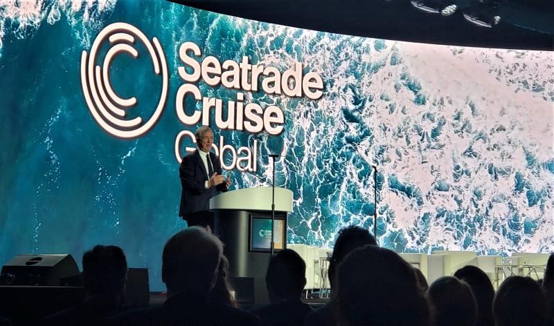 Pierfrancesco Vago, CLIA's global chair, talks about sustainability to Seatrade Cruise Global attendees in South Florida.