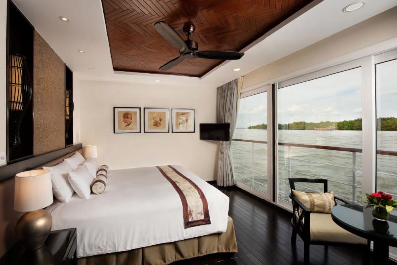 Avalon Saigon offers accommodations with beds facing the Mekong River scenery.