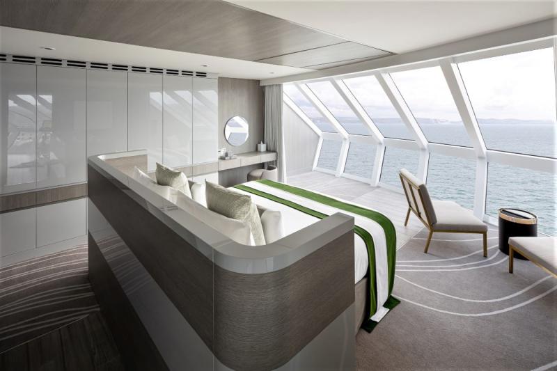 One of the Iconic Suites' two master bedrooms looks out to forward sea views. 