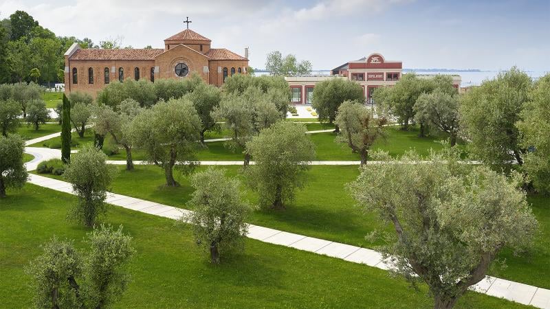 Church and olive groves