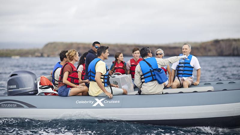 Group aboard a Zodiak in the Galapagos
