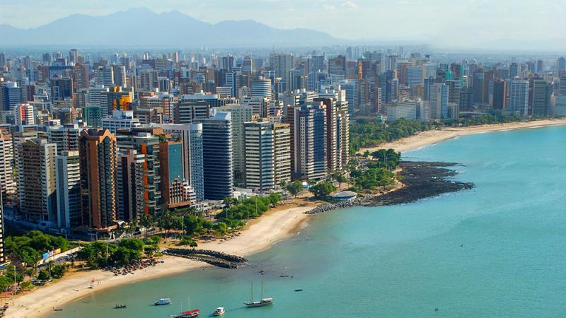 An aerial view of the beach city of Fortaleza, Brazil