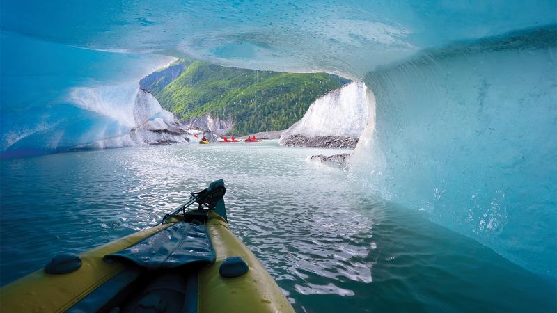 Travelers kayaking from Valdez to Columbia Glacier, Prince William Sound, AK