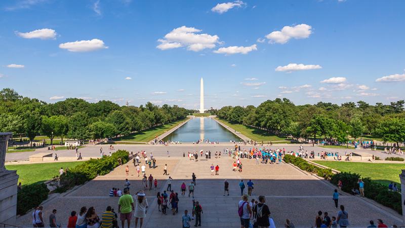 The National Mall and Washington Monument with small crowds